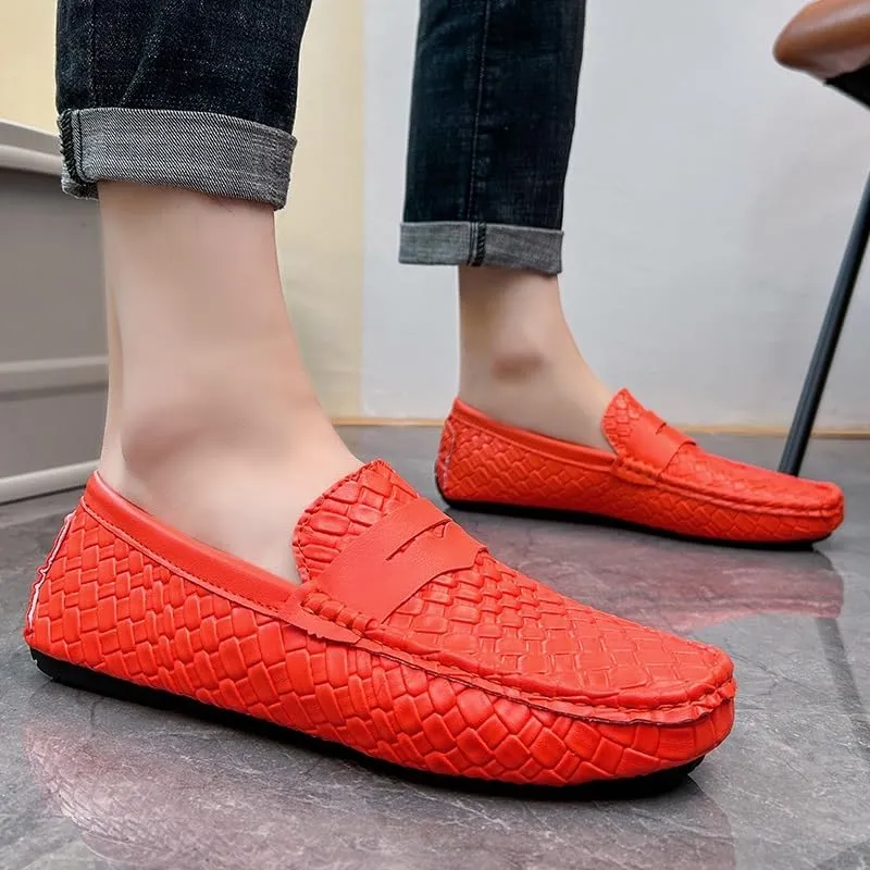 Mens Loafers Shoe Square Toe Vegan Leather Stone Pattern Penny Loafers Anti-Slip Flexible Comfortable Wedding Prom Slip-ons
