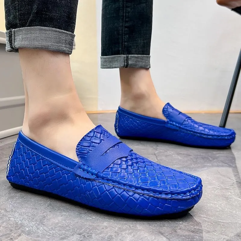 Mens Loafers Shoe Square Toe Vegan Leather Stone Pattern Penny Loafers Anti-Slip Flexible Comfortable Wedding Prom Slip-ons