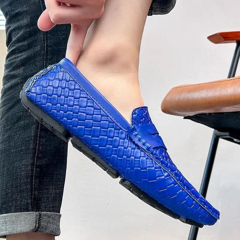 Mens Loafers Shoe Square Toe Vegan Leather Stone Pattern Penny Loafers Anti-Slip Flexible Comfortable Wedding Prom Slip-ons