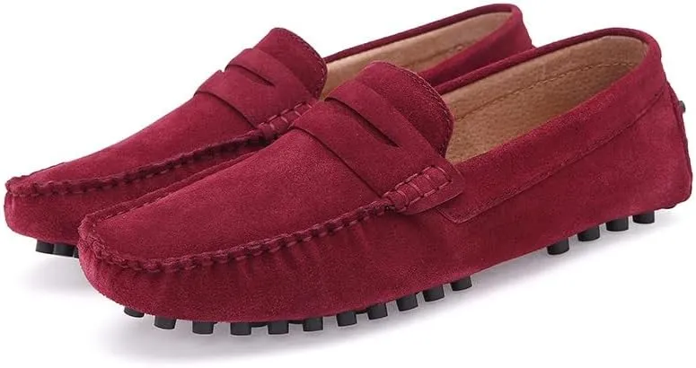 Men's Loafers Shoes Round Toe Nubuck Leather Penny Driving Loafers Flexible Lightweight Flat Heel Party Slip-on