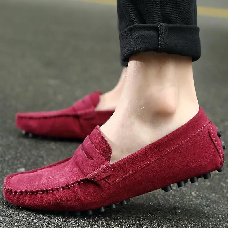 Men's Loafers Shoes Round Toe Nubuck Leather Penny Driving Loafers Flexible Lightweight Flat Heel Party Slip-on