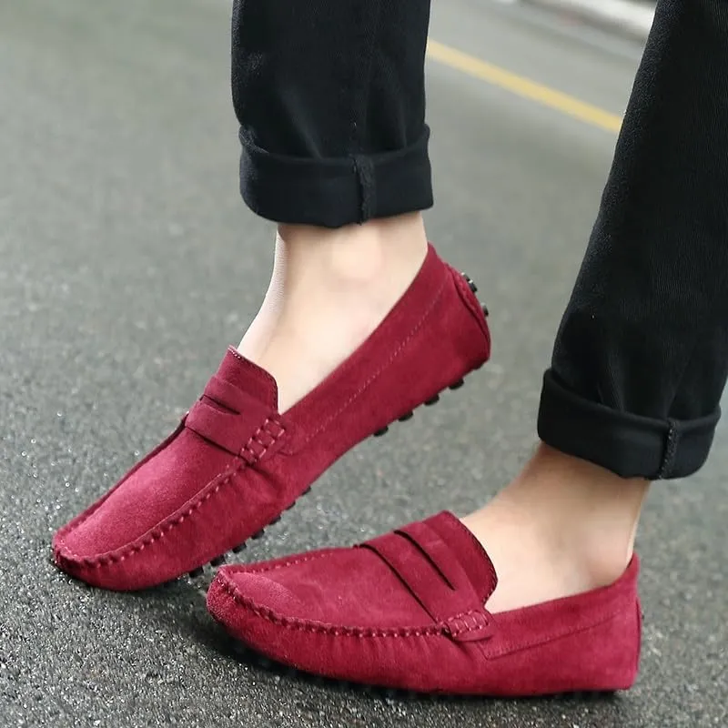 Men's Loafers Shoes Round Toe Nubuck Leather Penny Driving Loafers Flexible Lightweight Flat Heel Party Slip-on