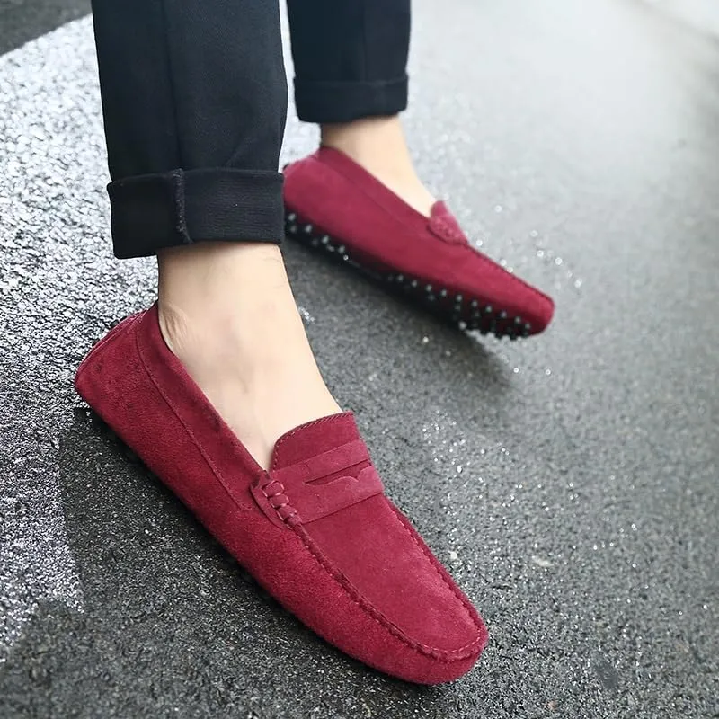 Men's Loafers Shoes Round Toe Nubuck Leather Penny Driving Loafers Flexible Lightweight Flat Heel Party Slip-on