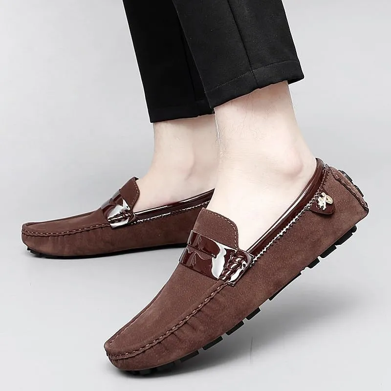 Men's Loafers Shoes Round Toe PU Leather Penny Driving Loafers Anti-Slip Slip Resistant Flat Heel Wedding Slip-ons(Brown,10)