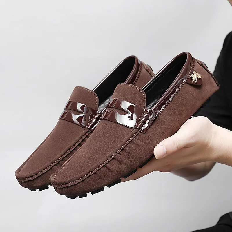 Men's Loafers Shoes Round Toe PU Leather Penny Driving Loafers Anti-Slip Slip Resistant Flat Heel Wedding Slip-ons(Brown,10)