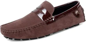 Men's Loafers Shoes Round Toe PU Leather Penny Driving Loafers Anti-Slip Slip Resistant Flat Heel Wedding Slip-ons(Brown,10)