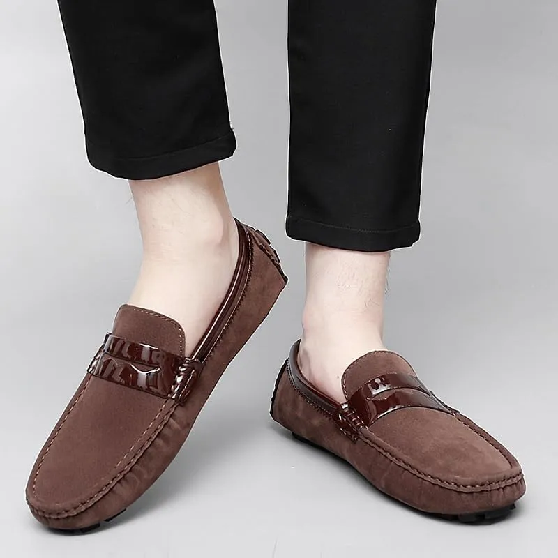 Men's Loafers Shoes Round Toe PU Leather Penny Driving Loafers Anti-Slip Slip Resistant Flat Heel Wedding Slip-ons(Brown,10)