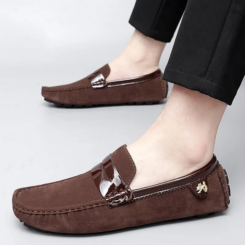 Men's Loafers Shoes Round Toe PU Leather Penny Driving Loafers Anti-Slip Slip Resistant Flat Heel Wedding Slip-ons(Brown,10)