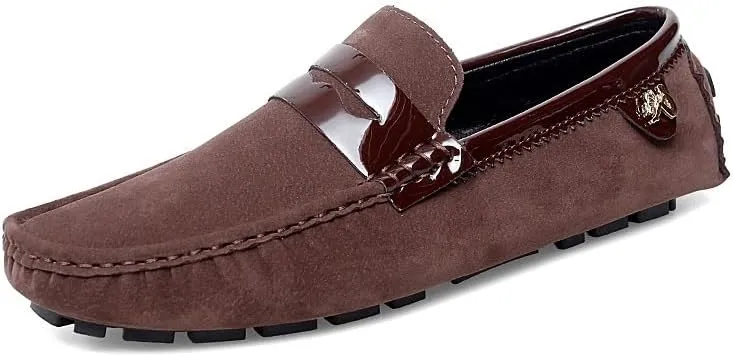 Men's Loafers Shoes Round Toe PU Leather Penny Driving Loafers Anti-Slip Slip Resistant Flat Heel Wedding Slip-ons(Brown,10)