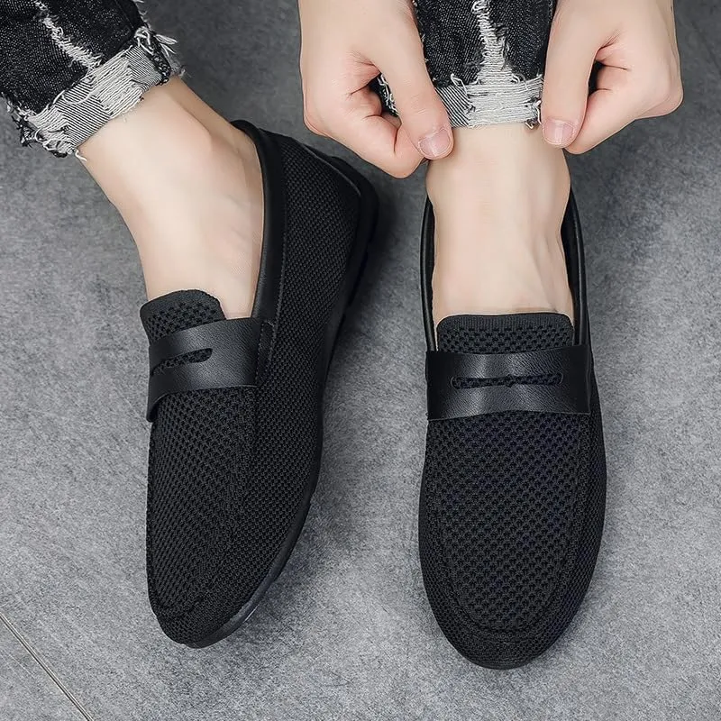 Men's Loafers Shoes Solid Color Breathable Hollowed-Out Penny Loafers Comfortable Anti-Slip Flexible Prom Party Slip-ons