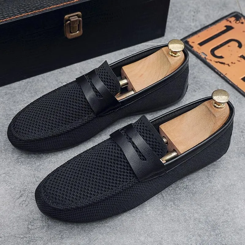 Men's Loafers Shoes Solid Color Breathable Hollowed-Out Penny Loafers Comfortable Anti-Slip Flexible Prom Party Slip-ons