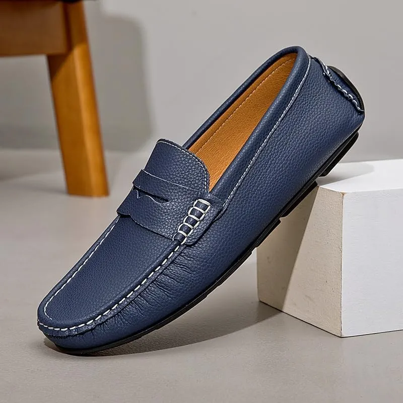 Mens Loafers Simple Round Toe Solid Color Faux Leather Penny Driving Loafers Flexible Anti-Slip Slip Resistant Walking Slip-ons