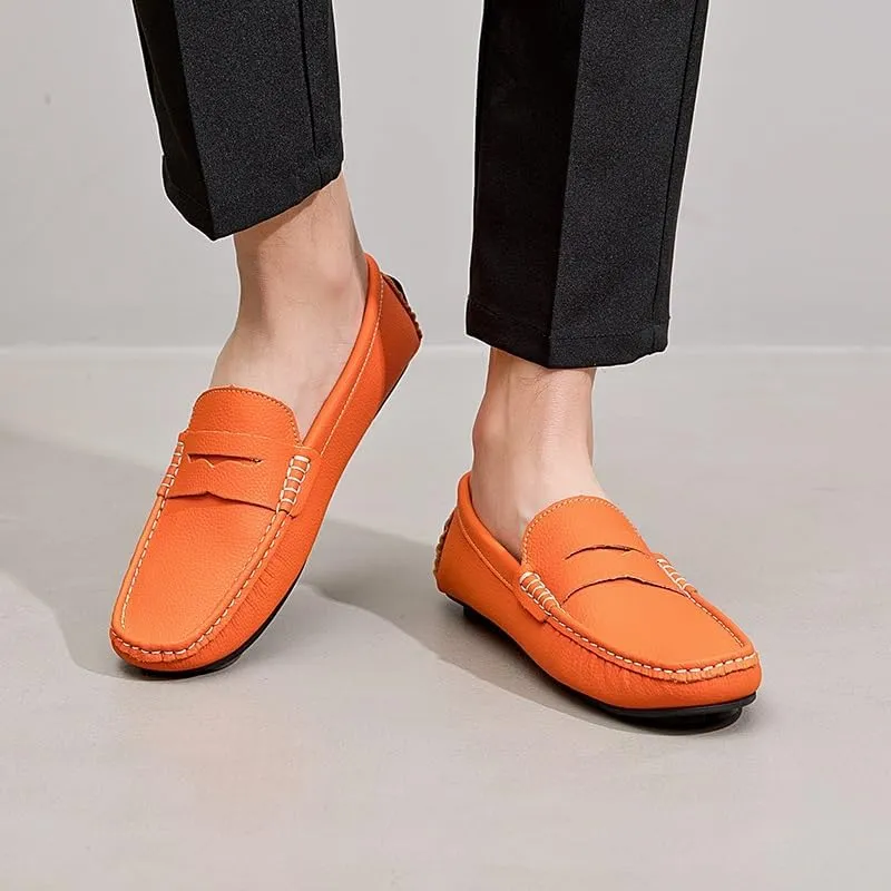 Mens Loafers Simple Round Toe Solid Color Faux Leather Penny Driving Loafers Flexible Anti-Slip Slip Resistant Walking Slip-ons