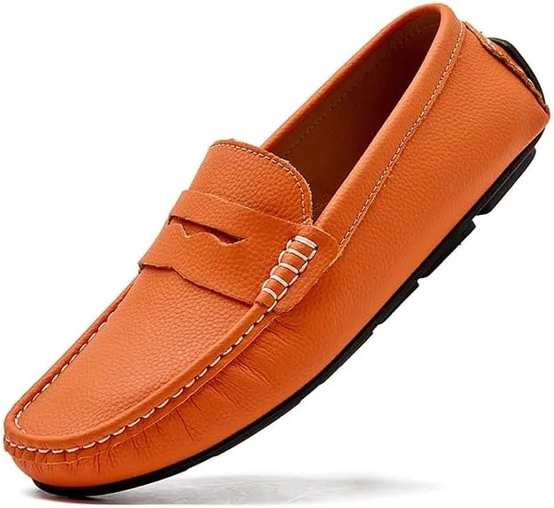 Mens Loafers Simple Round Toe Solid Color Faux Leather Penny Driving Loafers Flexible Anti-Slip Slip Resistant Walking Slip-ons