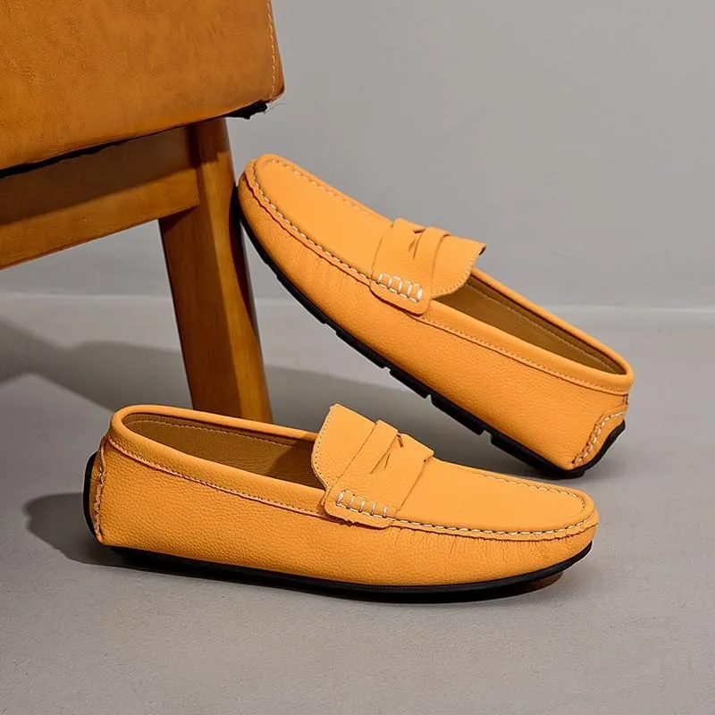 Mens Loafers Simple Round Toe Solid Color Faux Leather Penny Driving Loafers Flexible Anti-Slip Slip Resistant Walking Slip-ons