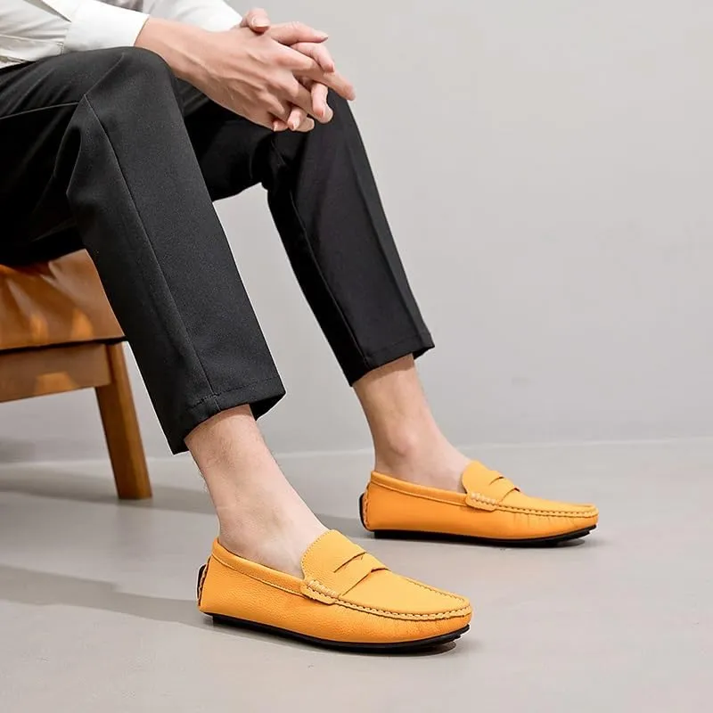 Mens Loafers Simple Round Toe Solid Color Faux Leather Penny Driving Loafers Flexible Anti-Slip Slip Resistant Walking Slip-ons