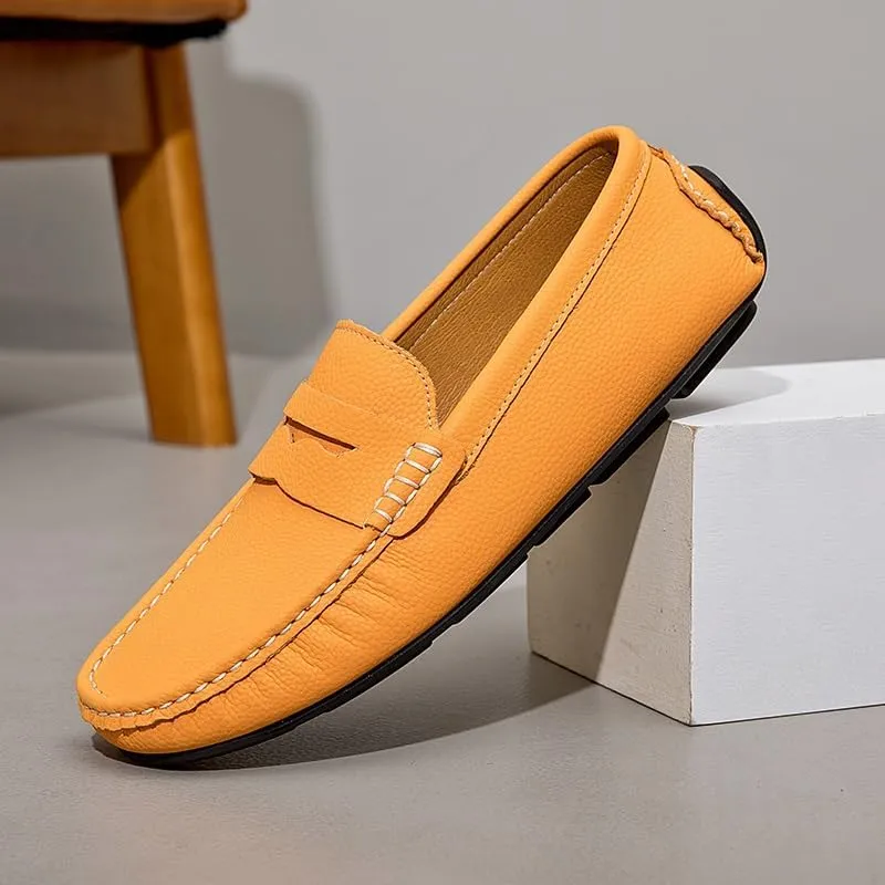 Mens Loafers Simple Round Toe Solid Color Faux Leather Penny Driving Loafers Flexible Anti-Slip Slip Resistant Walking Slip-ons