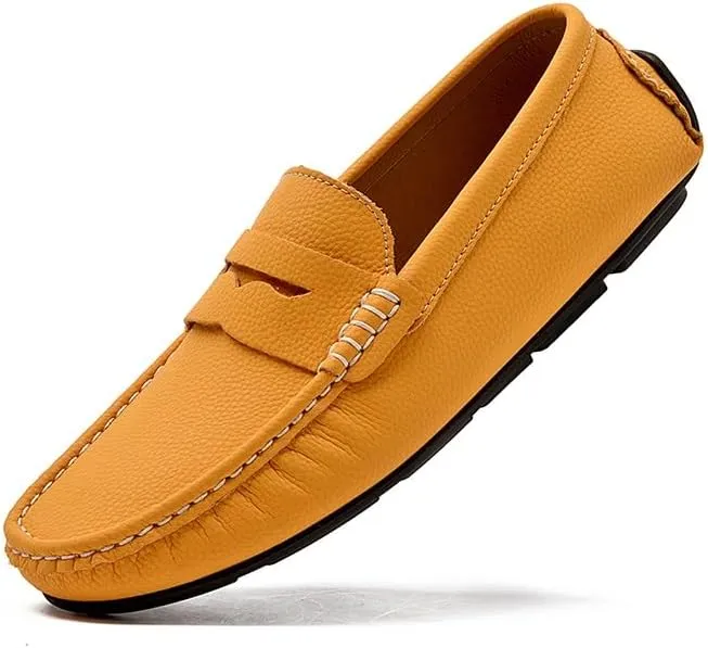 Mens Loafers Simple Round Toe Solid Color Faux Leather Penny Driving Loafers Flexible Anti-Slip Slip Resistant Walking Slip-ons