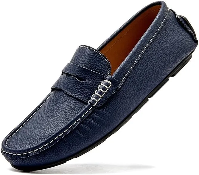 Mens Loafers Simple Round Toe Solid Color Faux Leather Penny Driving Loafers Flexible Anti-Slip Slip Resistant Walking Slip-ons