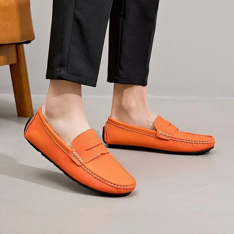 Mens Loafers Simple Round Toe Solid Color Faux Leather Penny Driving Loafers Flexible Anti-Slip Slip Resistant Walking Slip-ons