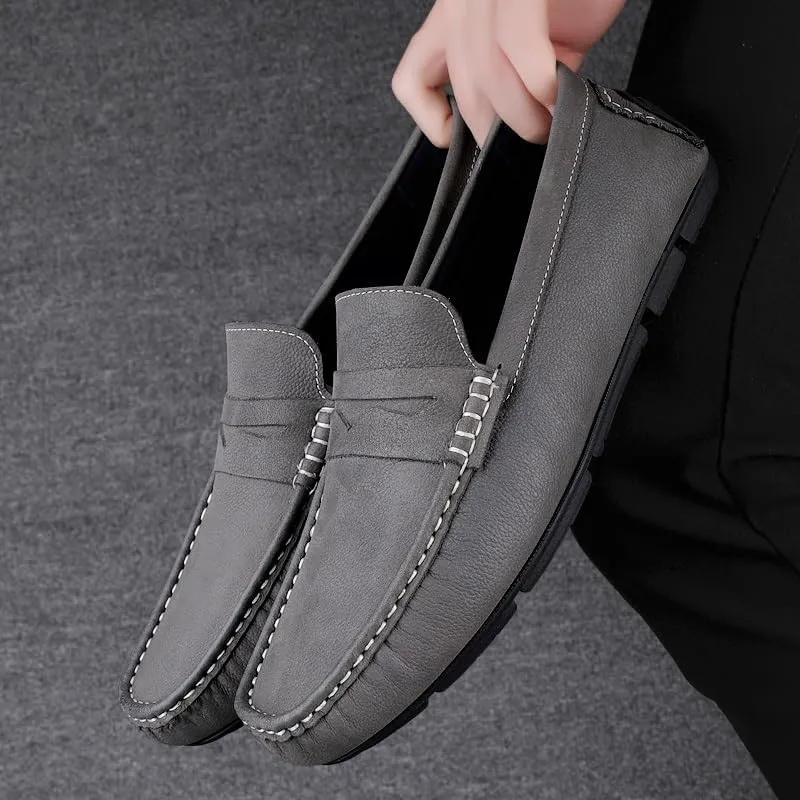 Mens Loafers Square Toe Nubuck Leather Penny Driving Loafers Comfortable Anti-Slip Slip Resistant Outdoor Prom Slip-ons