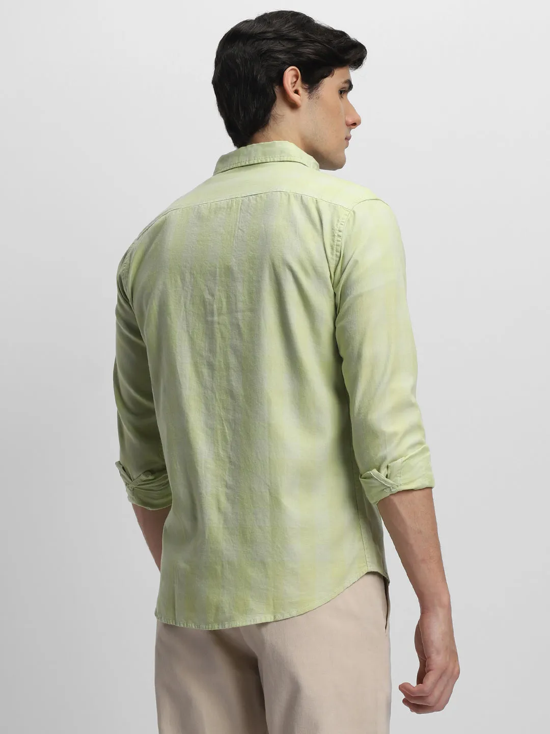 Men's Slim Fit Checked Button-Down Collar Pure Cotton Casual Shirt