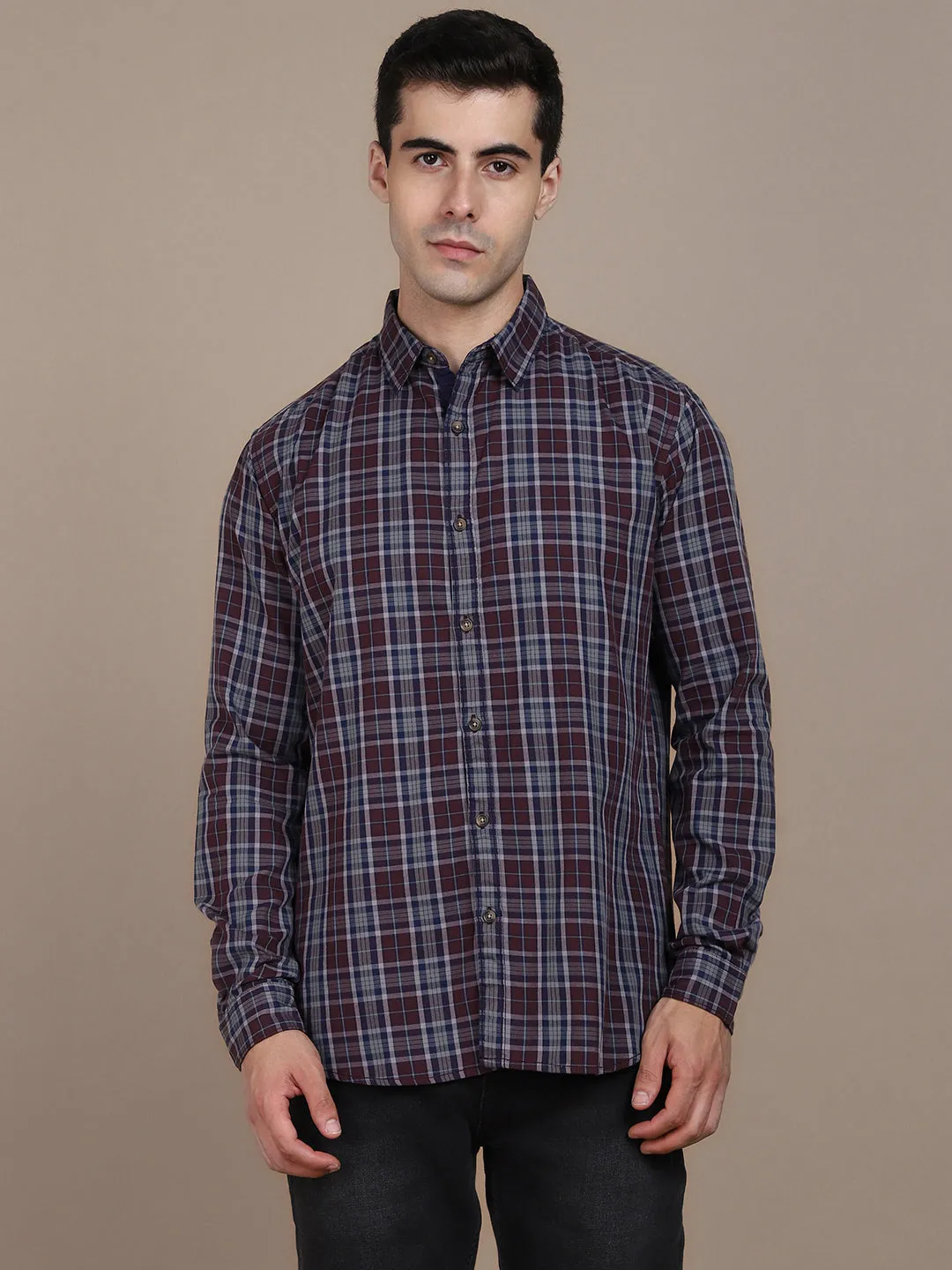 Men's Slim Fit Tartan Checked Pure Cotton Casual Shirt