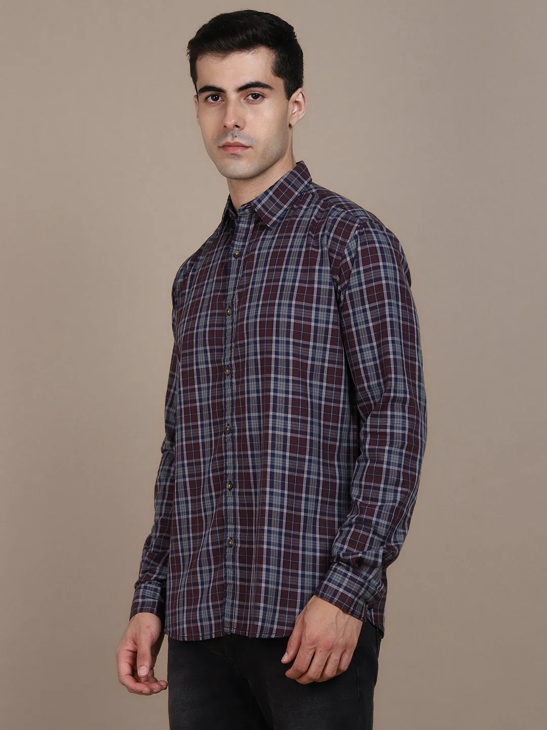 Men's Slim Fit Tartan Checked Pure Cotton Casual Shirt
