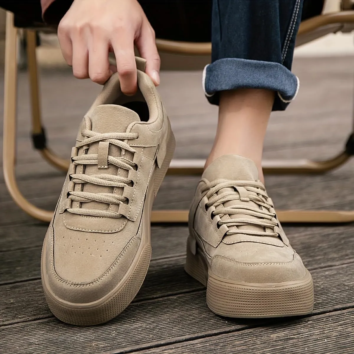 Men's Stylish Thick Sole Skate Shoes - Solid Color, Lace-Up Casual Sneakers with Height Boost & Comfortable EVA Sole for All Seasons
