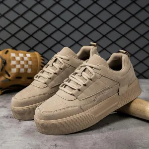 Men's Stylish Thick Sole Skate Shoes - Solid Color, Lace-Up Casual Sneakers with Height Boost & Comfortable EVA Sole for All Seasons