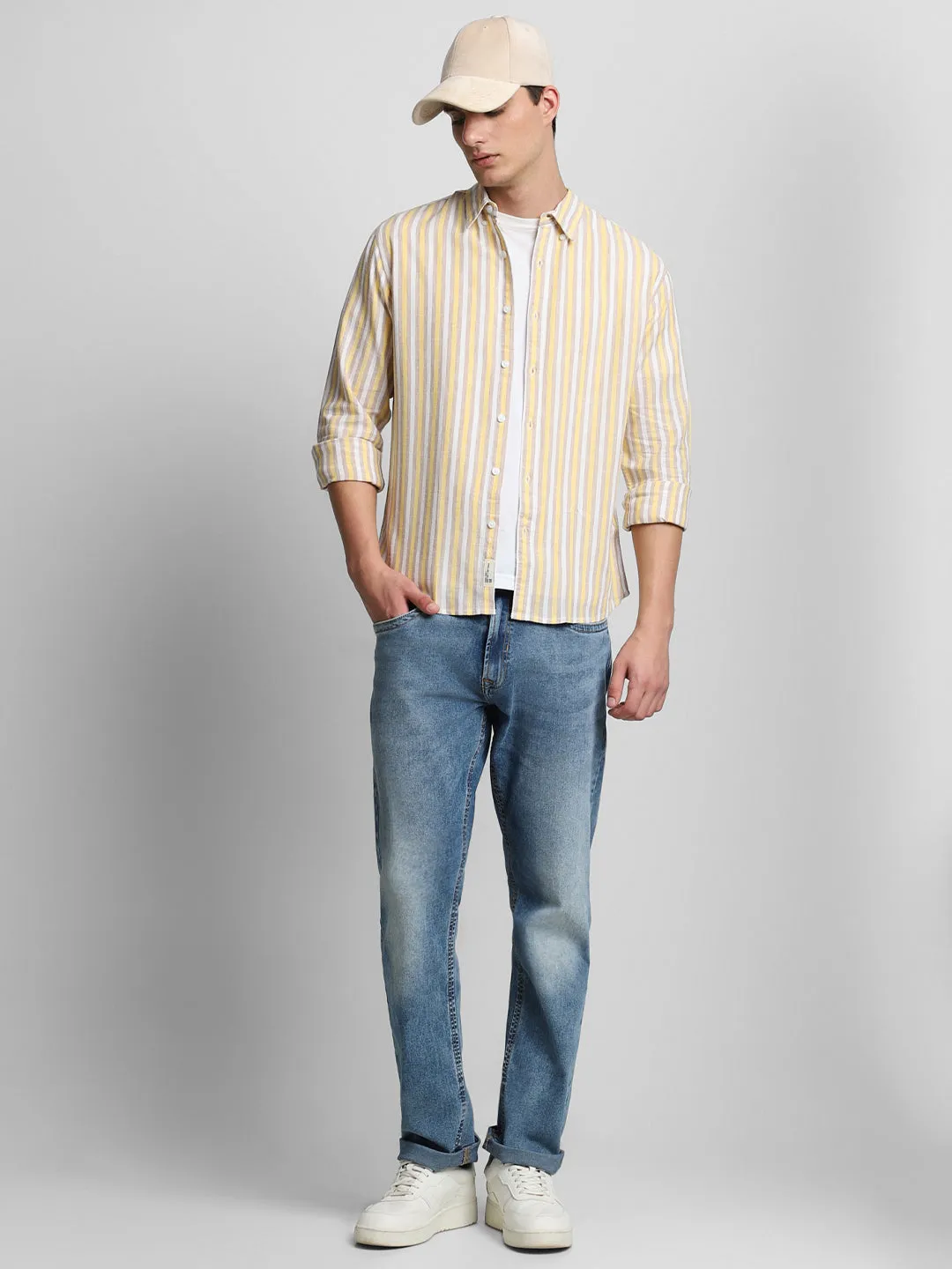 Men's Yellow Checkered Full Sleeve Casual Shirts