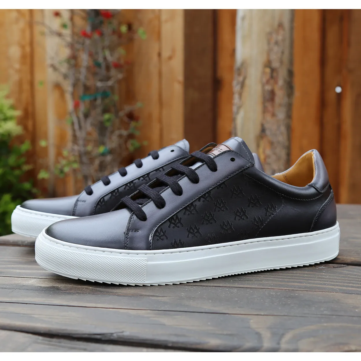 Mezlan 20730 Men's Shoes Black & Gray Calf-Skin Leather Casual Sneakers (MZS3612)