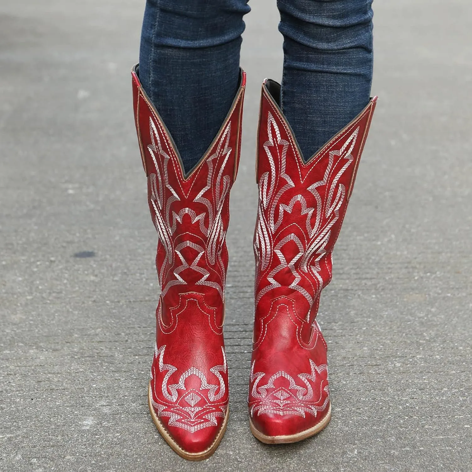 Mid Calf Boots for Women Cowboy Boots Women Cowboy Boots Retro Slip On Chunky Heel Embroidery Pointed Toe Women Boots