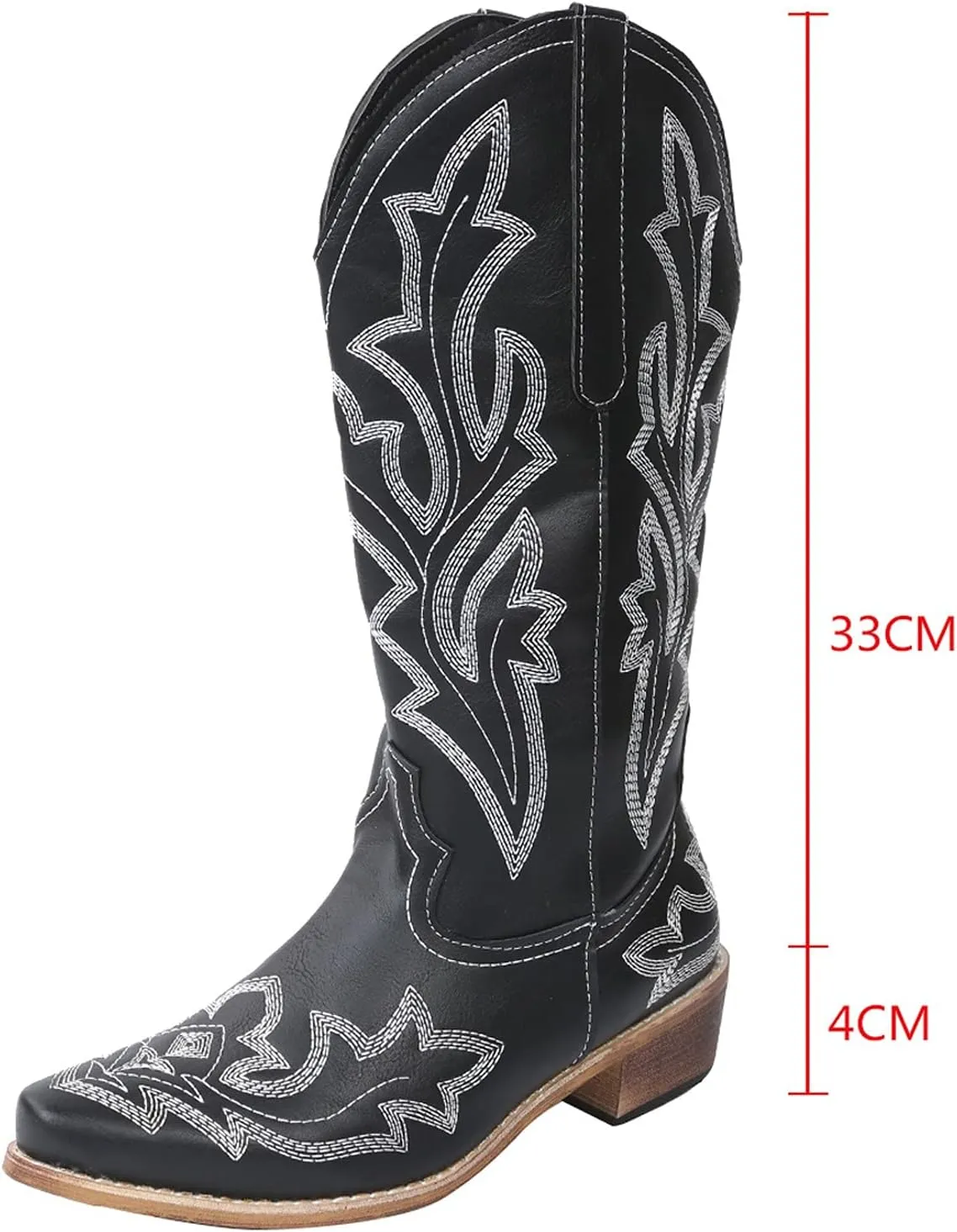 Mid Calf Boots for Women Cowboy Boots Women Cowboy Boots Retro Slip On Chunky Heel Embroidery Pointed Toe Women Boots