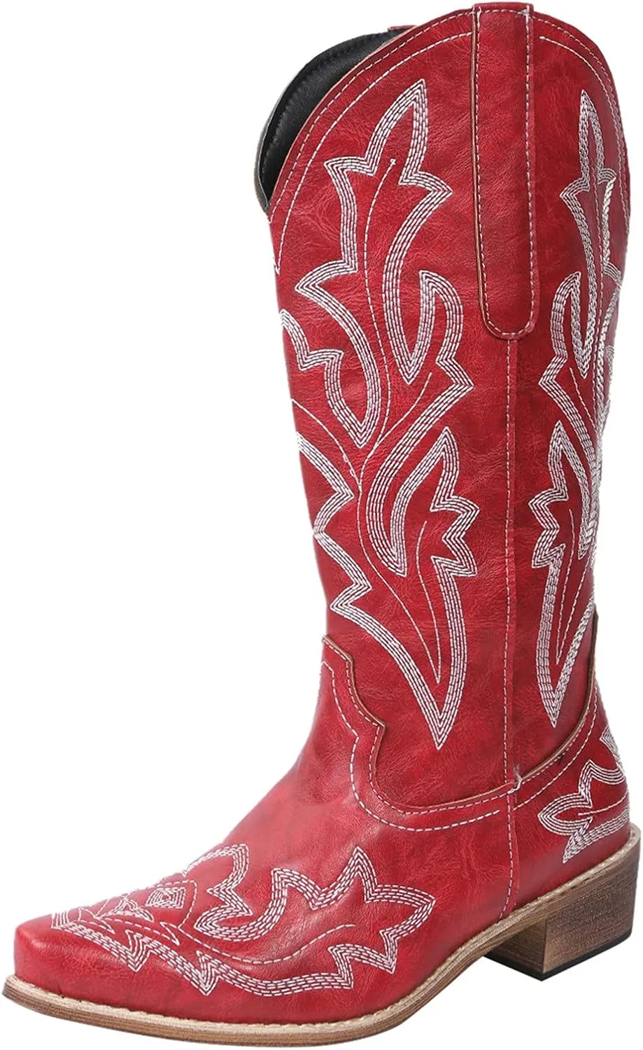 Mid Calf Boots for Women Cowboy Boots Women Cowboy Boots Retro Slip On Chunky Heel Embroidery Pointed Toe Women Boots