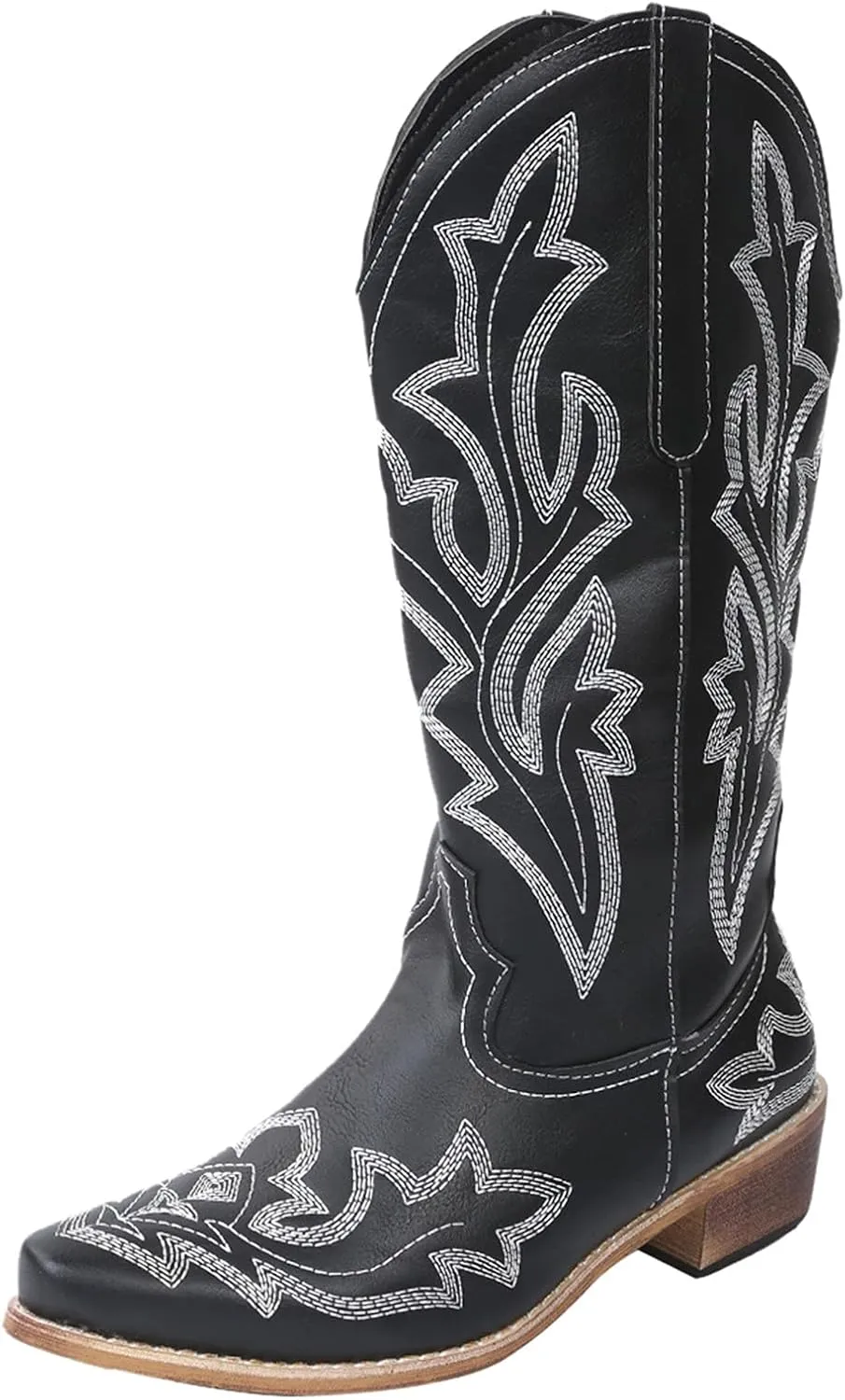 Mid Calf Boots for Women Cowboy Boots Women Cowboy Boots Retro Slip On Chunky Heel Embroidery Pointed Toe Women Boots