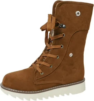 Mid Calf Boots High Top Ankle Boots for Women Fashion Padded Low Heel Warm Round Toe Lace Up Flat Thick Boots