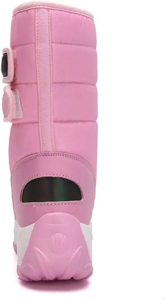 MIOKE Women's Waterproof Rain Snow Boots Winter Mid Wide Calf Platform Hook-and-Loop Fashion Ski Snow Boot