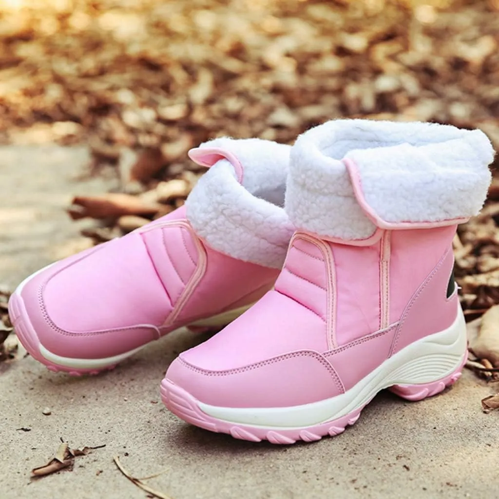 MIOKE Women's Waterproof Rain Snow Boots Winter Mid Wide Calf Platform Hook-and-Loop Fashion Ski Snow Boot