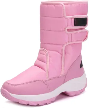 MIOKE Women's Waterproof Rain Snow Boots Winter Mid Wide Calf Platform Hook-and-Loop Fashion Ski Snow Boot