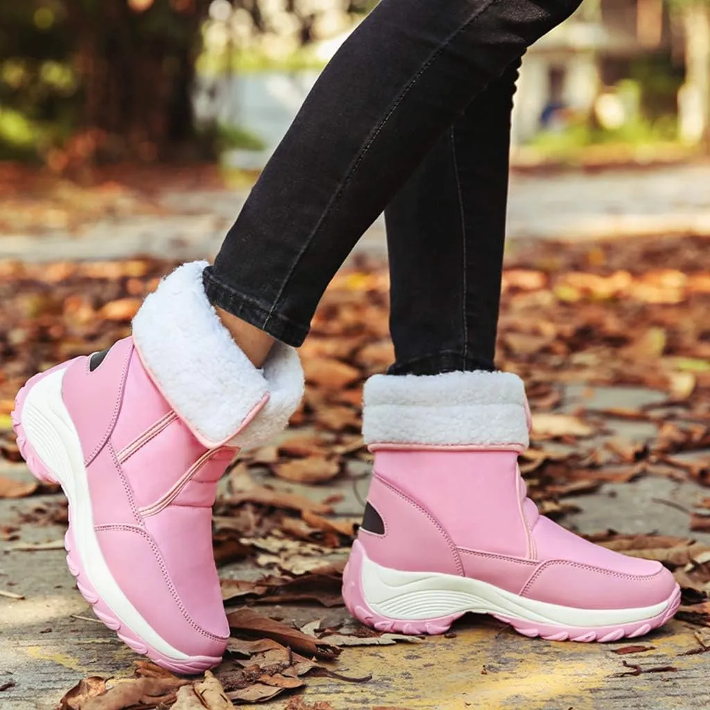 MIOKE Women's Waterproof Rain Snow Boots Winter Mid Wide Calf Platform Hook-and-Loop Fashion Ski Snow Boot