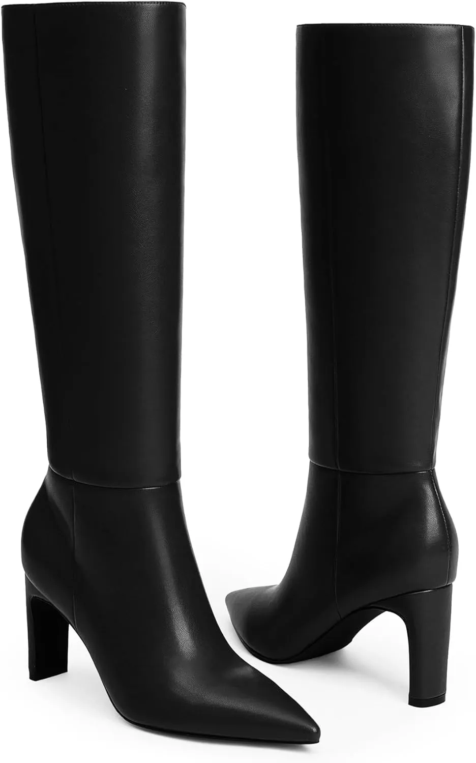 Modatope Knee High Boots for Women Pointed Toe Chunky Heel Tall Boots Side Zipper Fall Long Boots