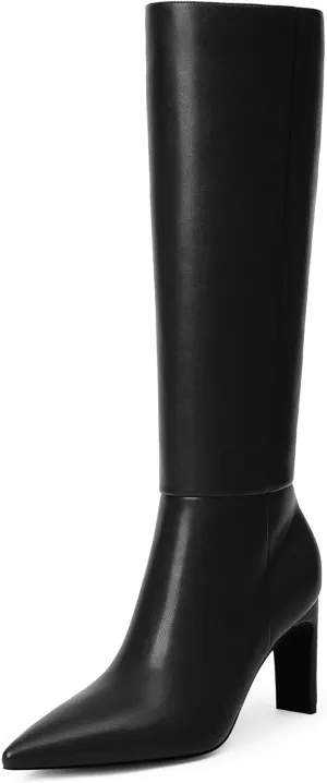 Modatope Knee High Boots for Women Pointed Toe Chunky Heel Tall Boots Side Zipper Fall Long Boots