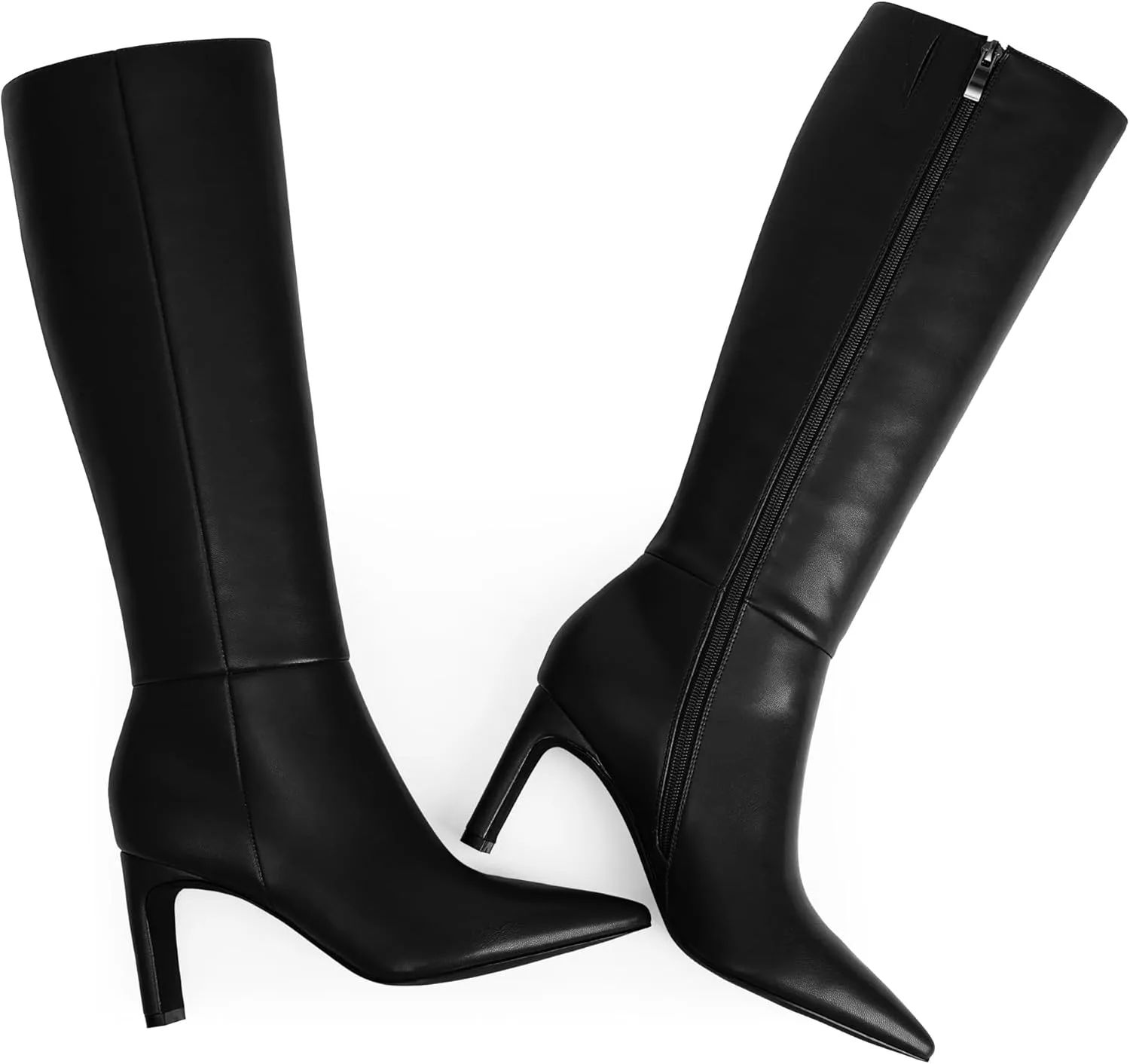 Modatope Knee High Boots for Women Pointed Toe Chunky Heel Tall Boots Side Zipper Fall Long Boots