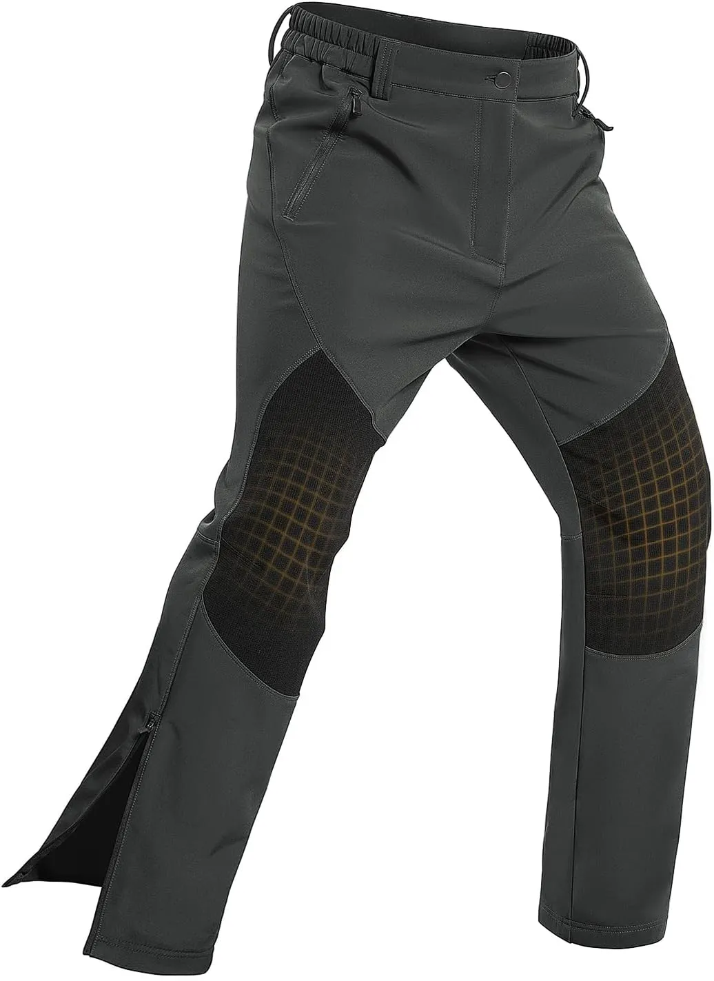 Moosehill Mens-Snow-Ski-Pants-Fleece-Lined-Pants Waterproof Winter Snowboard Softshell Pant Insulated Zipper Bottom Leg for Hiking Outdoor Work(Dark Grey,32)