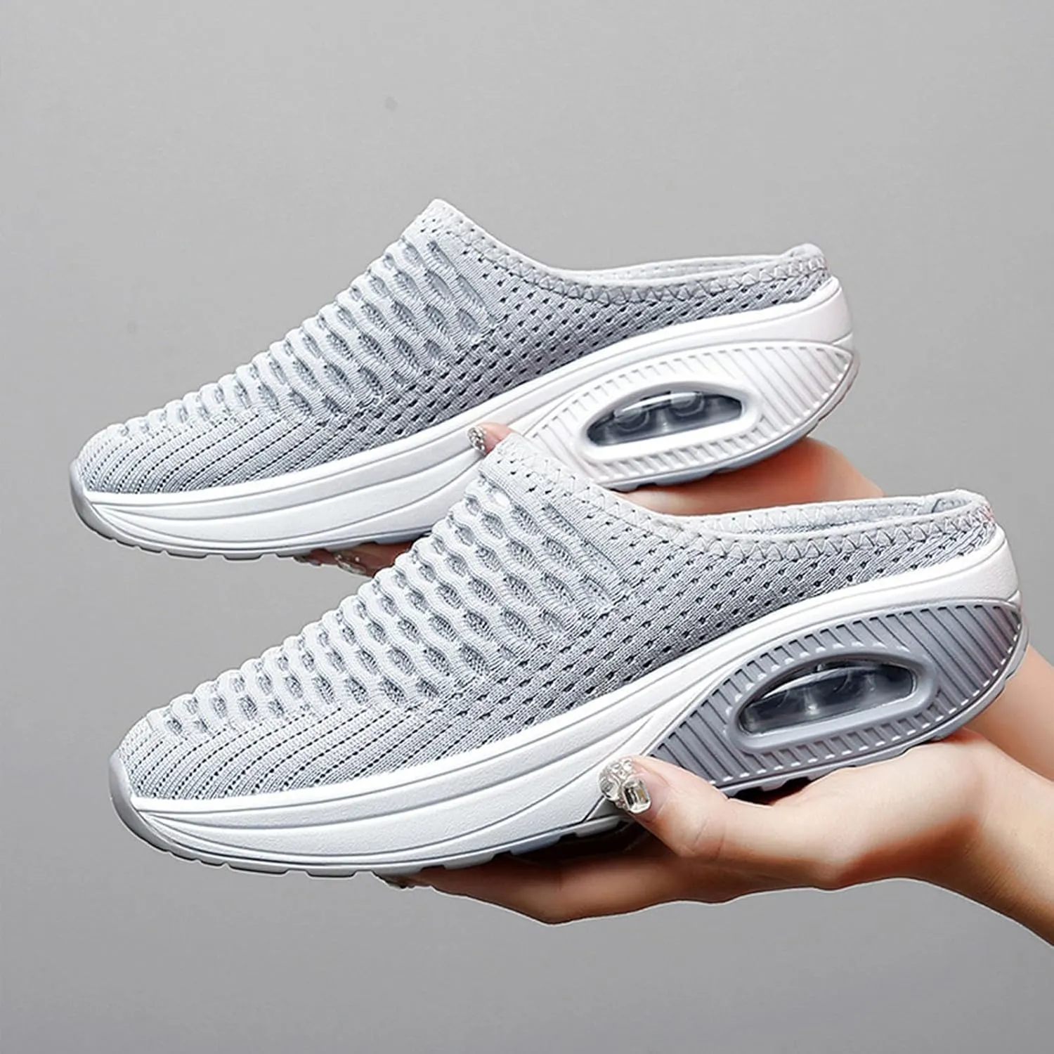 Mules for Women Breathable Mesh Walking Sneakers Sandals Arch Support Shoe Air Cushion Orthopedic Diabetic Shoes Open Back Slip On Shoes Summer Beach Casual Slippers