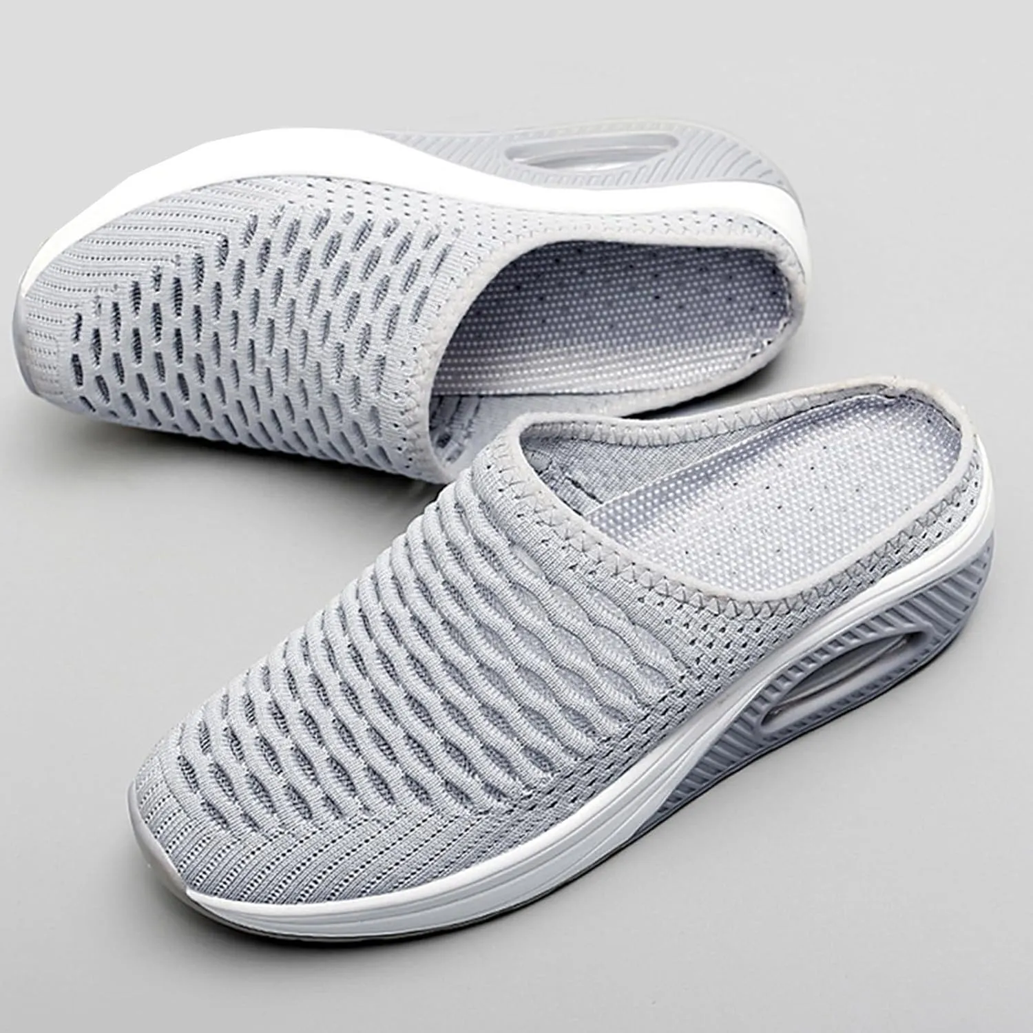 Mules for Women Breathable Mesh Walking Sneakers Sandals Arch Support Shoe Air Cushion Orthopedic Diabetic Shoes Open Back Slip On Shoes Summer Beach Casual Slippers