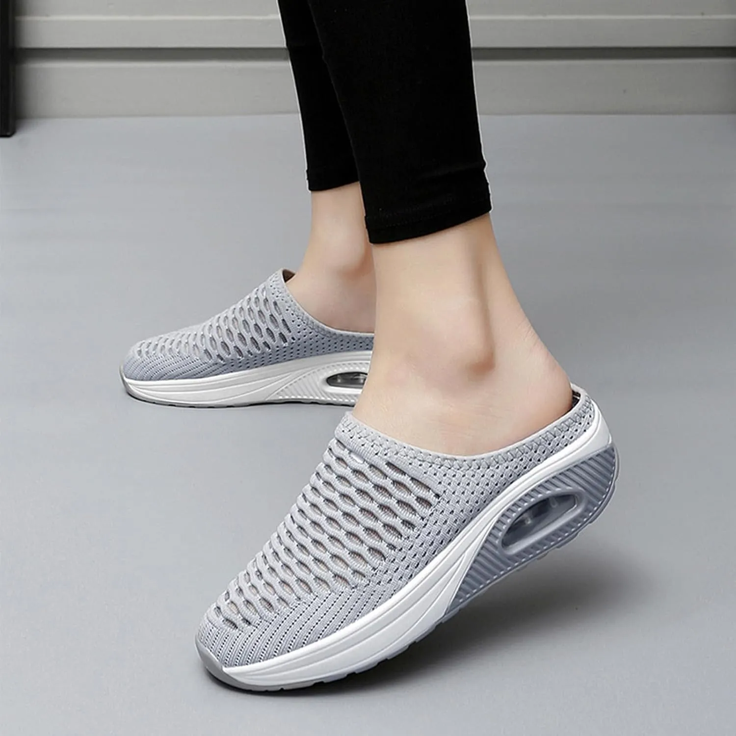 Mules for Women Breathable Mesh Walking Sneakers Sandals Arch Support Shoe Air Cushion Orthopedic Diabetic Shoes Open Back Slip On Shoes Summer Beach Casual Slippers