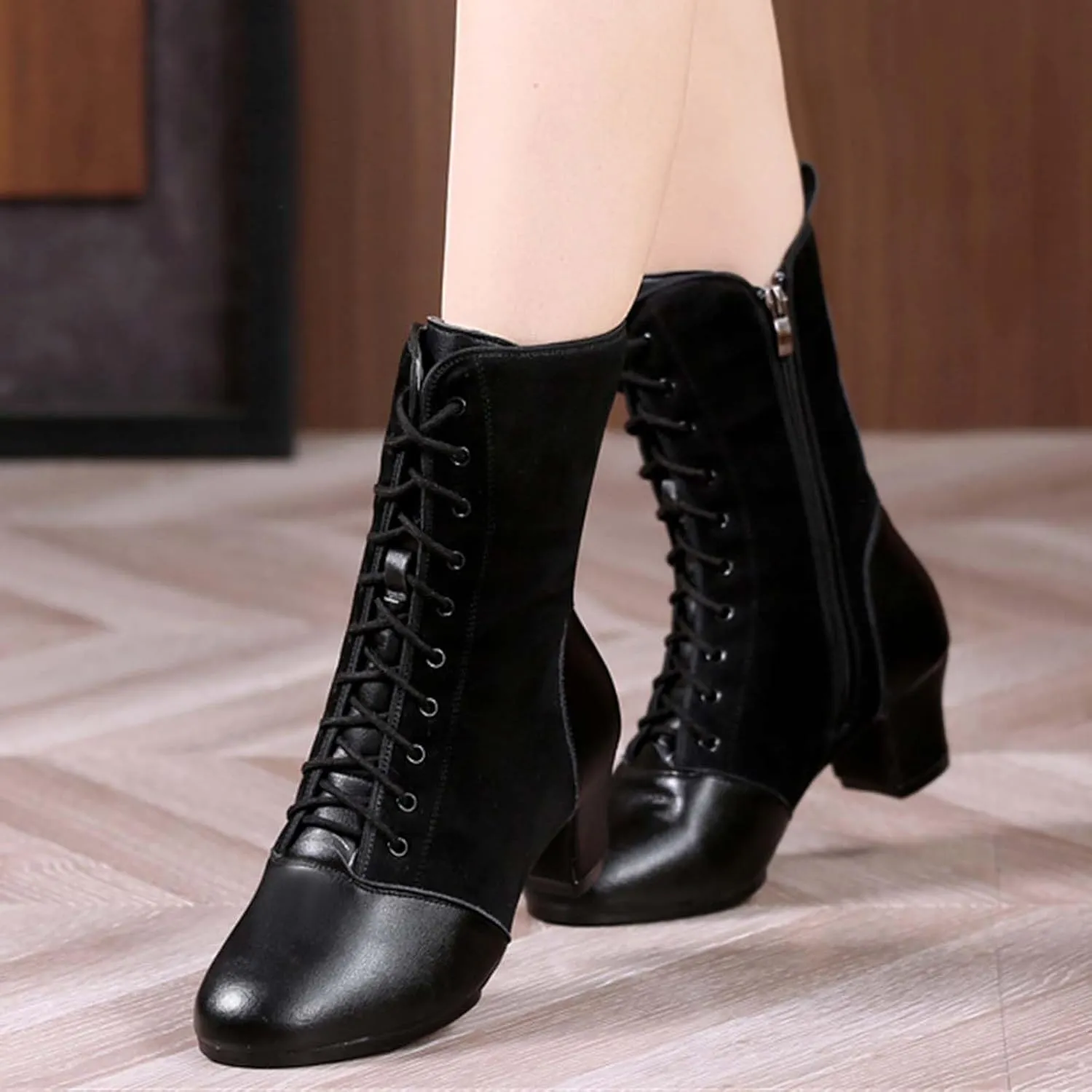 ONAIC Latin Dance Boots for Women's Lace-Up Ballroom Modern Shoes Teaching Professional Performance Sneakers for Salsa Tango Character