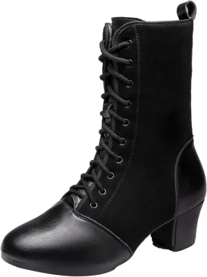 ONAIC Latin Dance Boots for Women's Lace-Up Ballroom Modern Shoes Teaching Professional Performance Sneakers for Salsa Tango Character